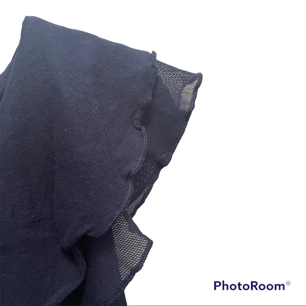 Chaps | Navy Knit Ruffled Neck Tank - Picture 4 of 5